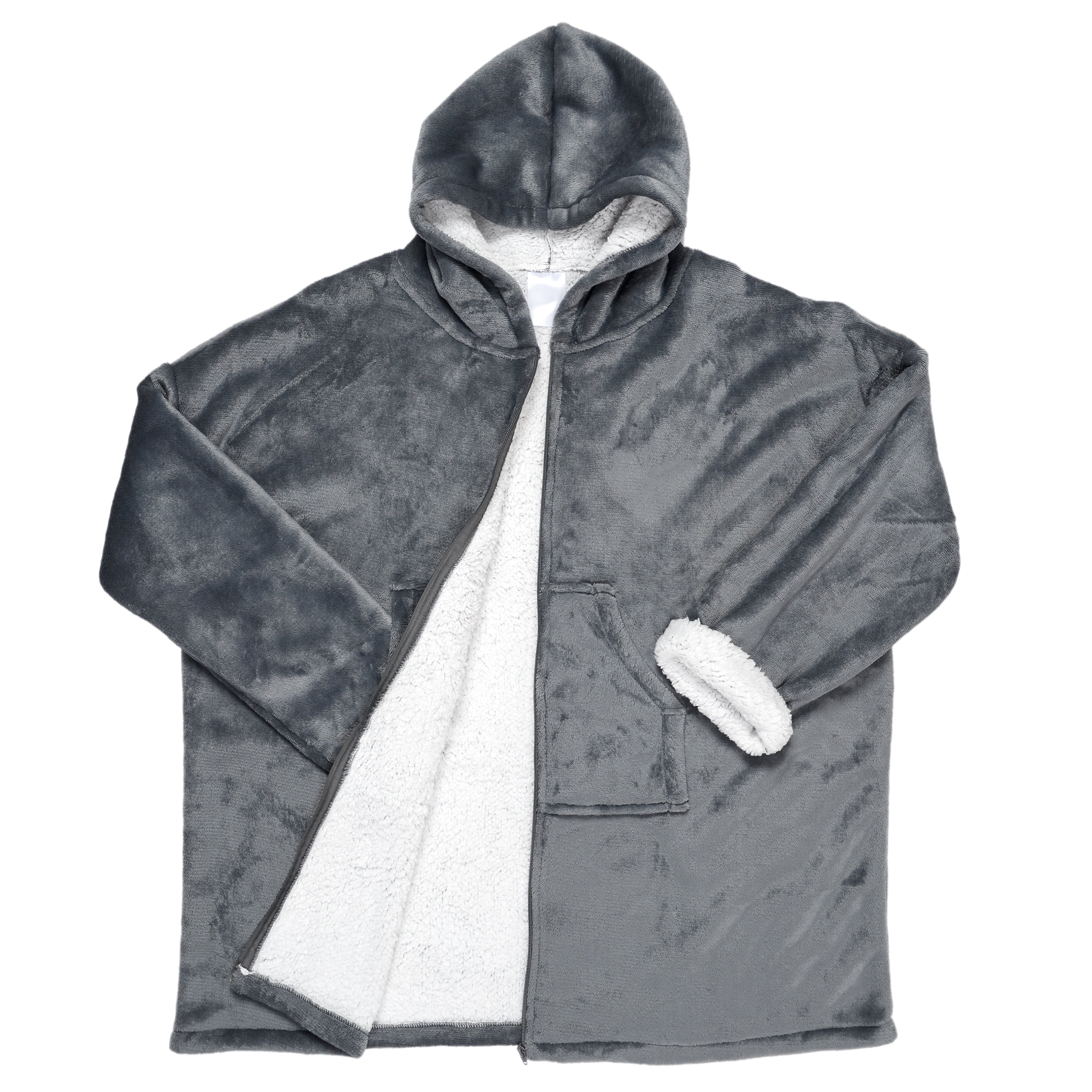 SWEAT A CAPUCHE FERMETURE INTERIEUR SHERPA GRIS