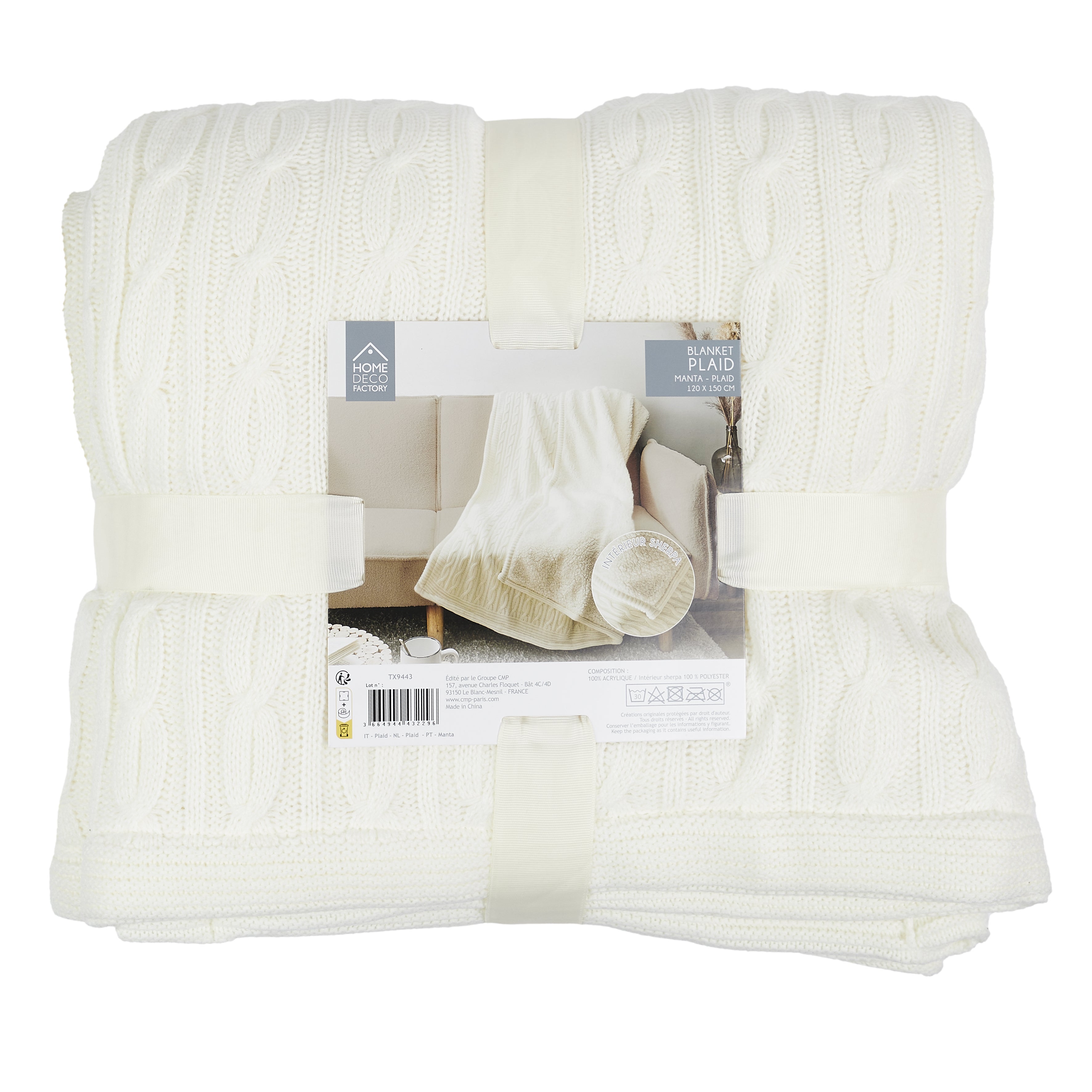 PLAID SHERPA TORSADE CREME 120X150CM
