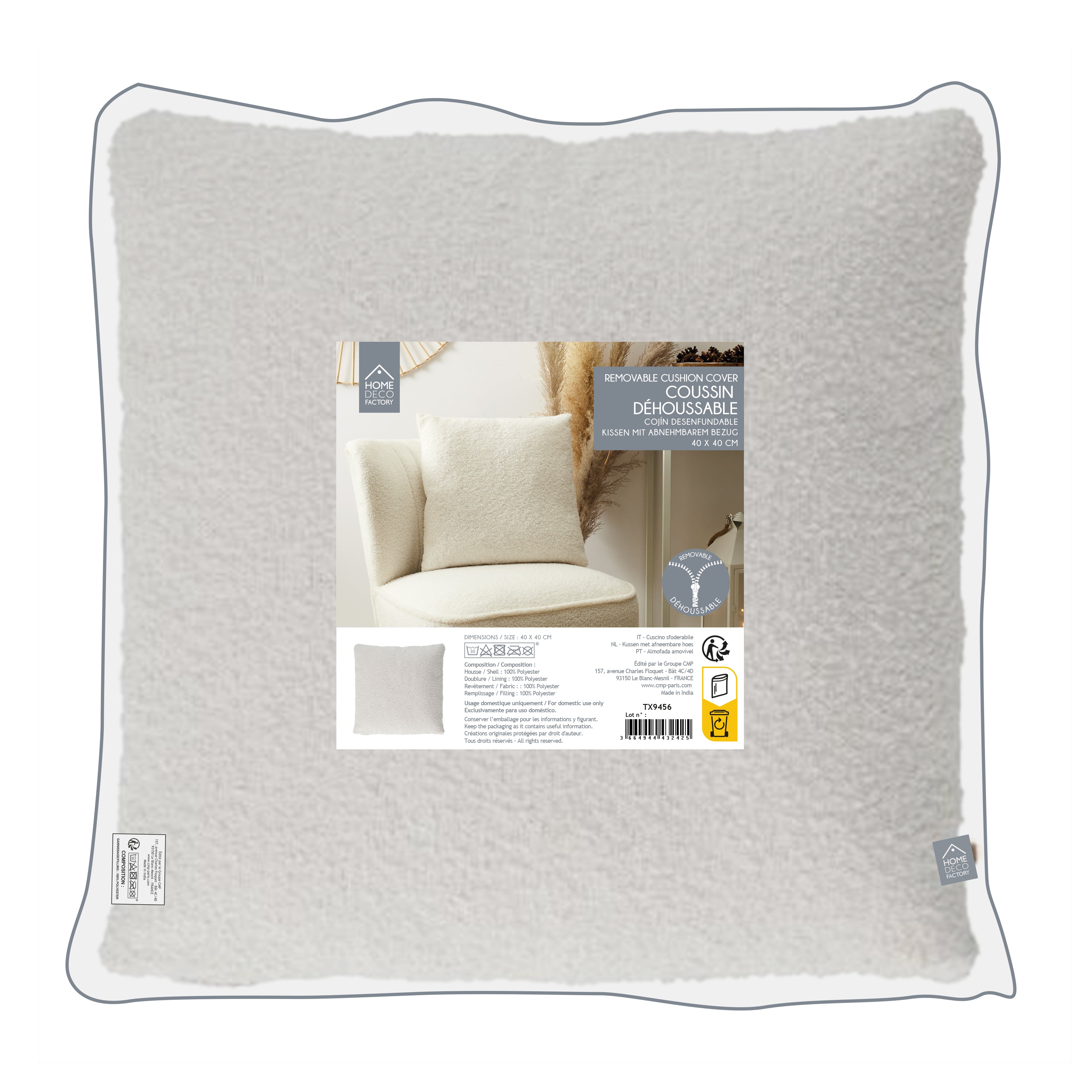 COUSSIN DEHOUSSABLE BOUCLE CREME 40X40CM