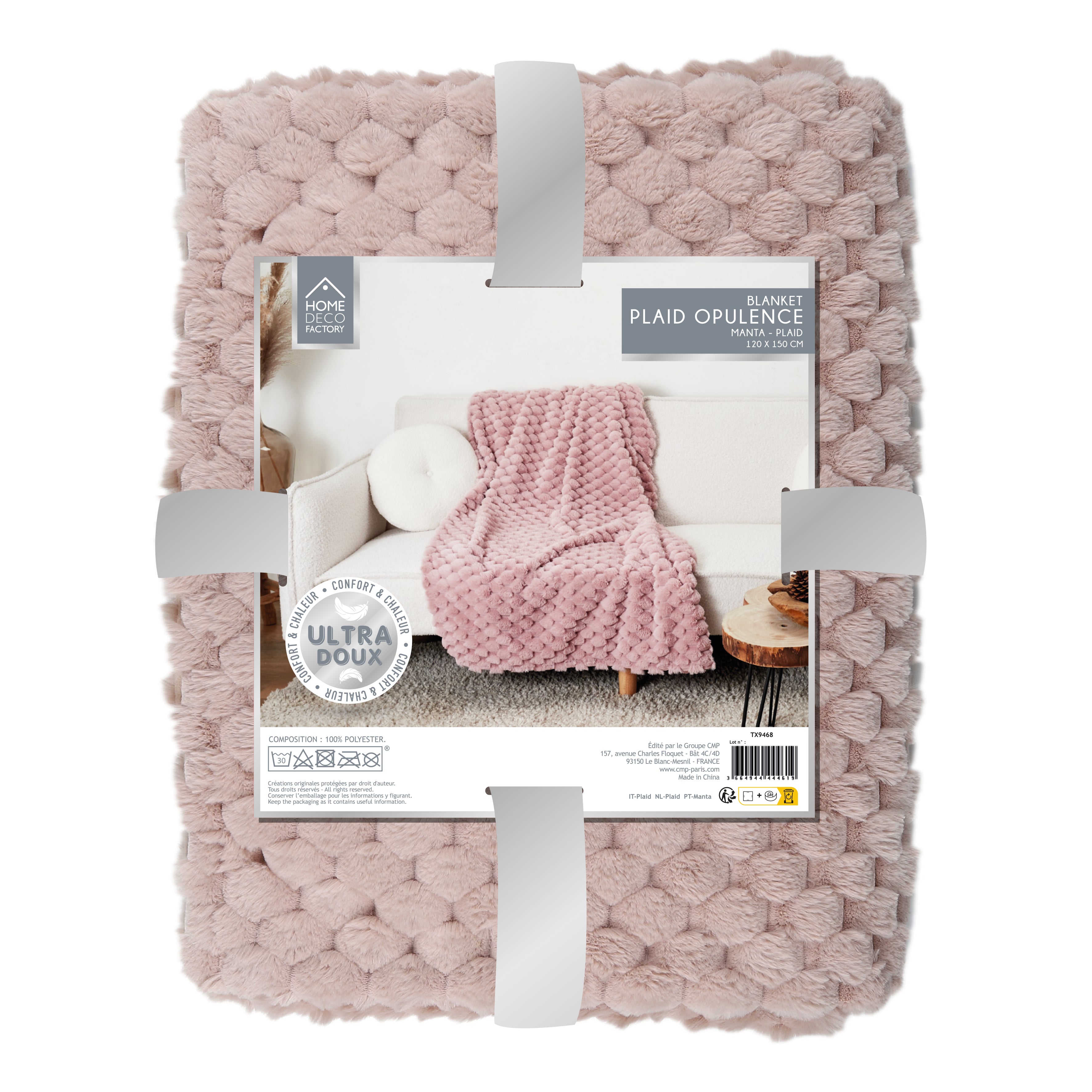 PLAID IMIT FOURRURE OPULENCE ROSE 120X150CM