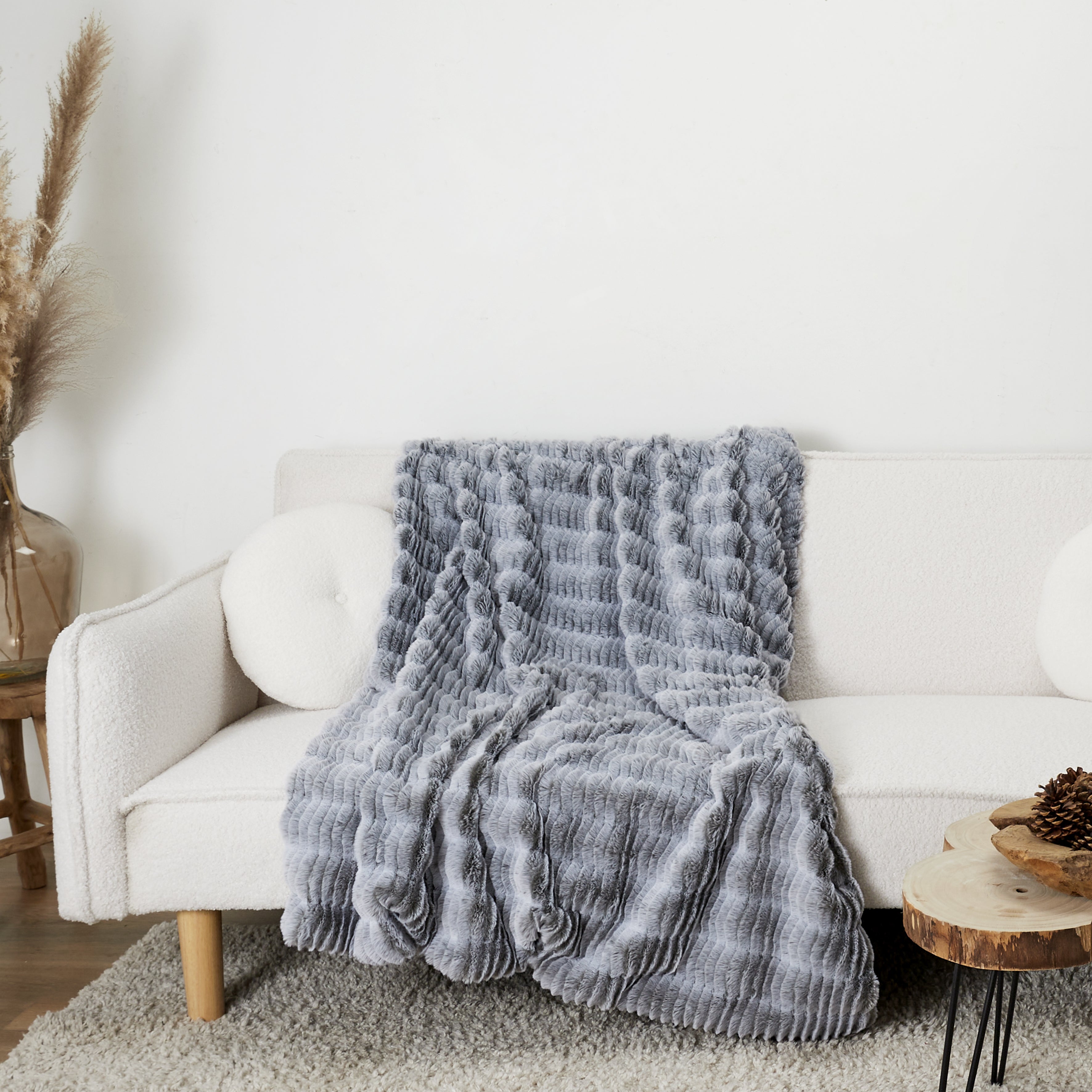 PLAID IMIT FOURRURE OPULENCE GRIS 120X150CM