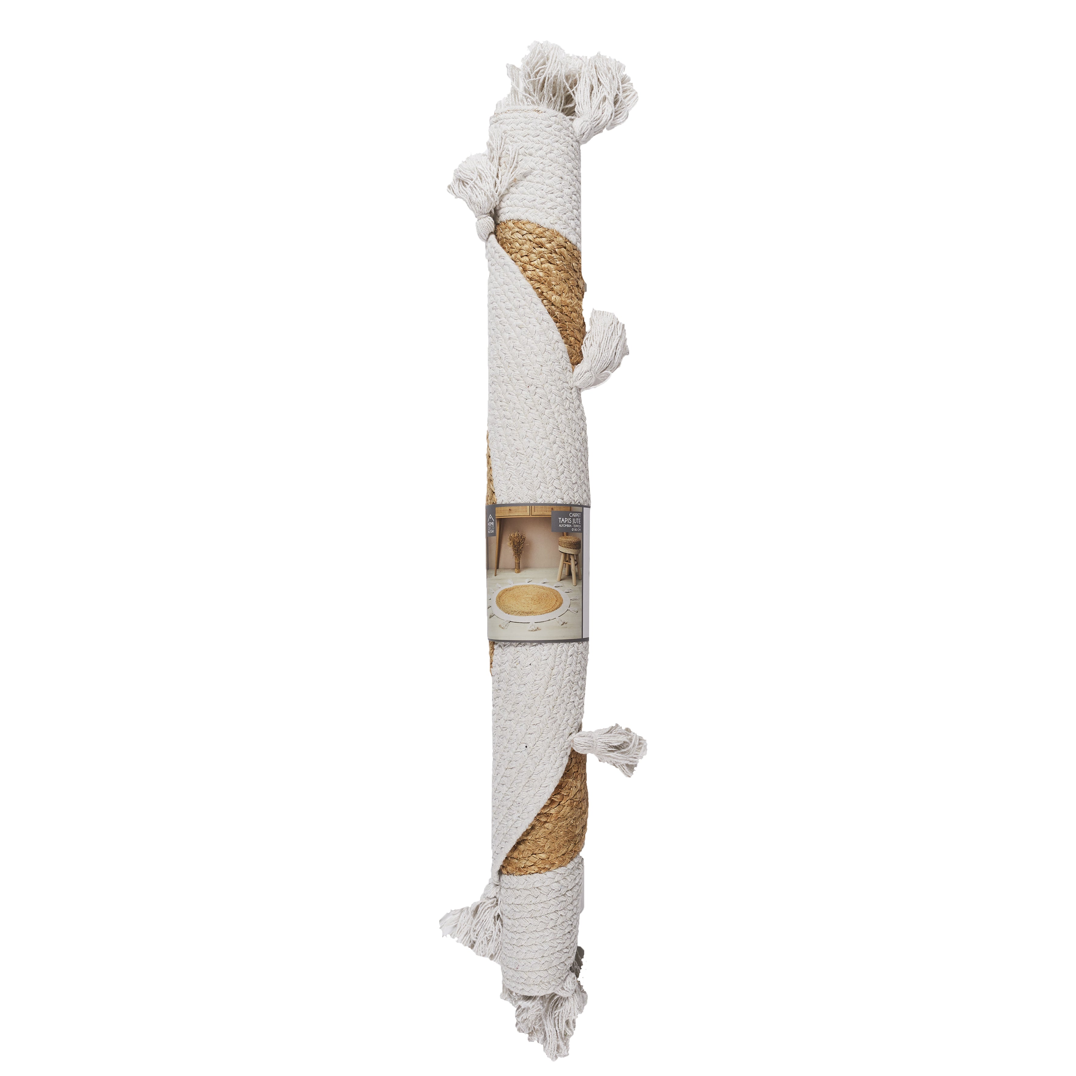 TAPIS ROND JUTE POMPONS BLANC 80CM