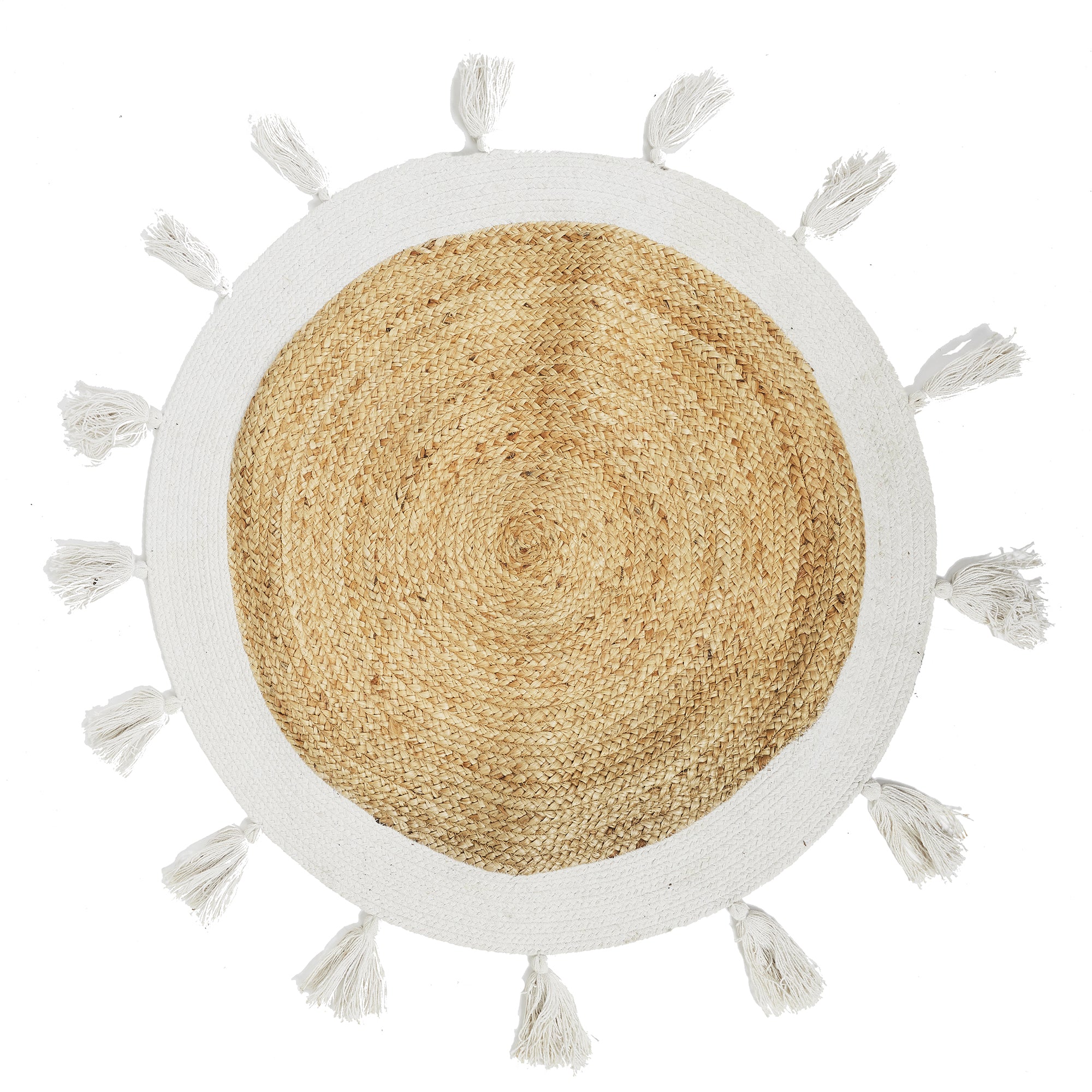 TAPIS ROND JUTE POMPONS BLANC 80CM
