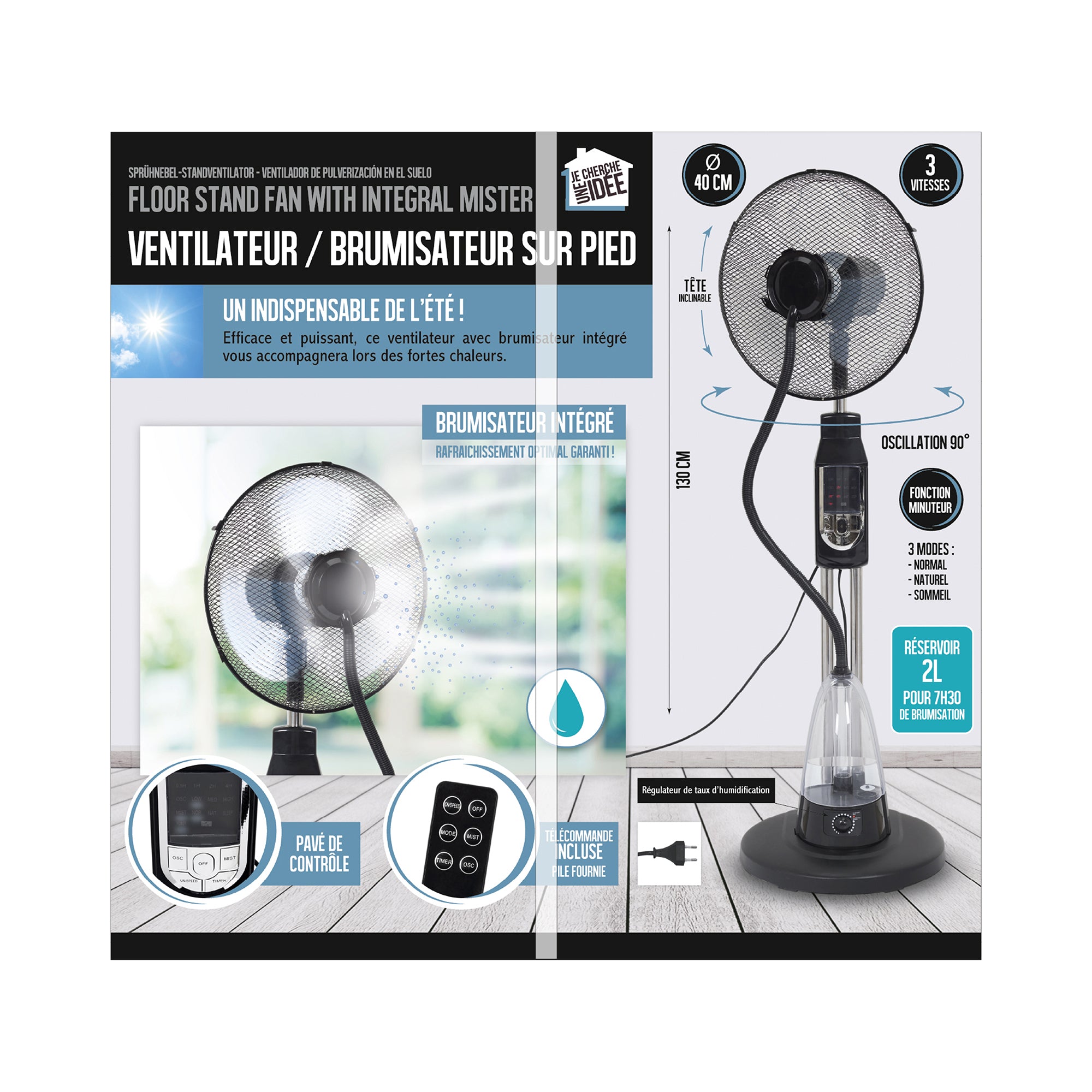VENTILATEUR BRUMISATEUR 40CM TELECOMMANDE