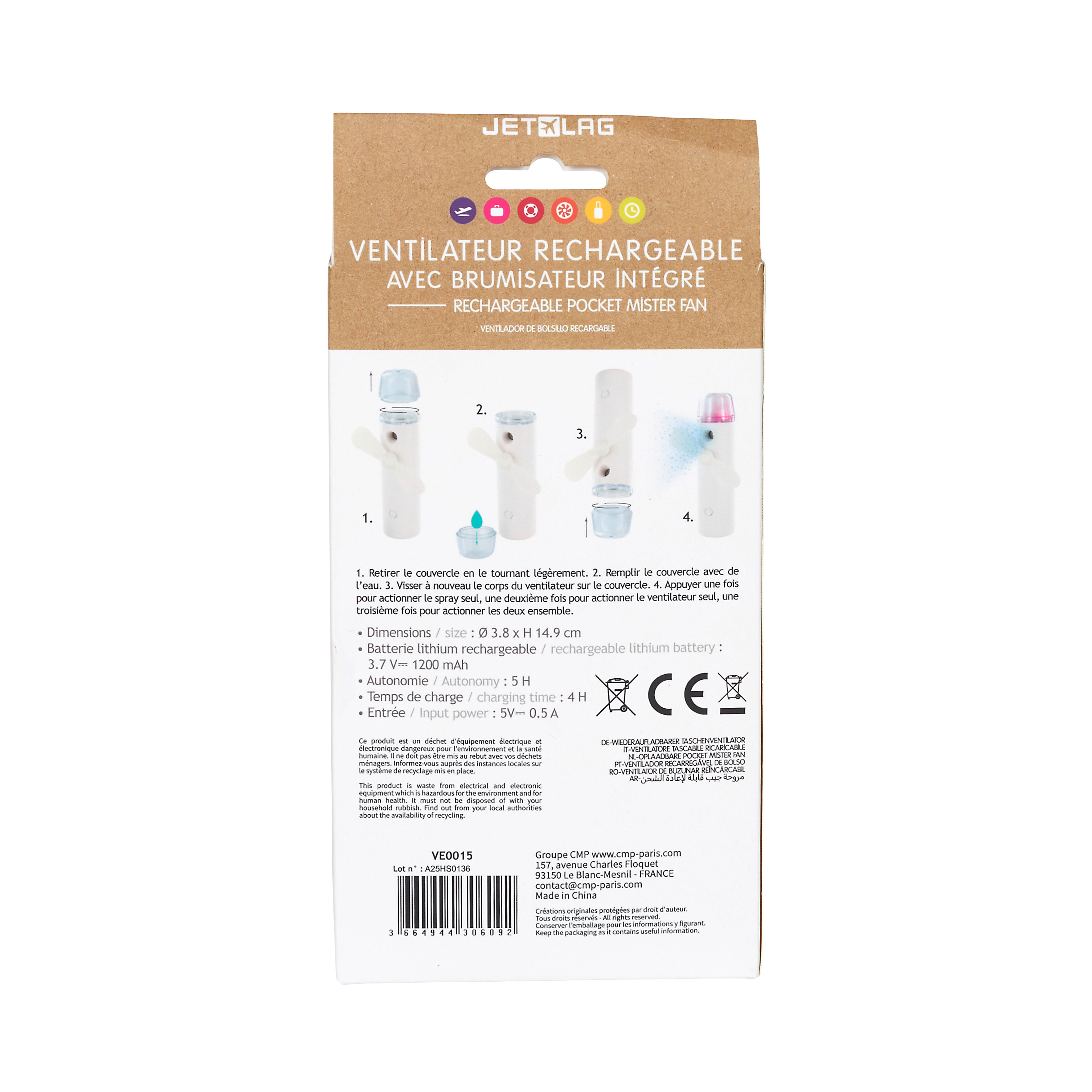 VENTILATEUR BRUMISATEUR DE POCHE RECHARGEABLE