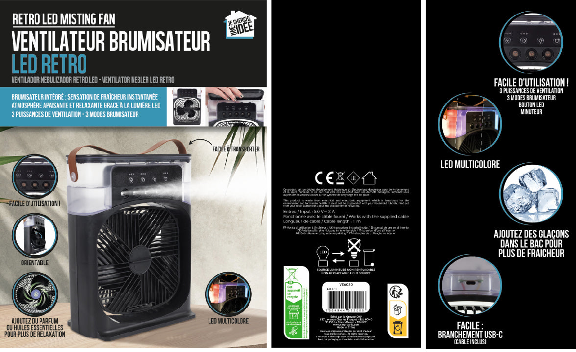 VENTILATEUR BRUMISATEUR LED RETRO