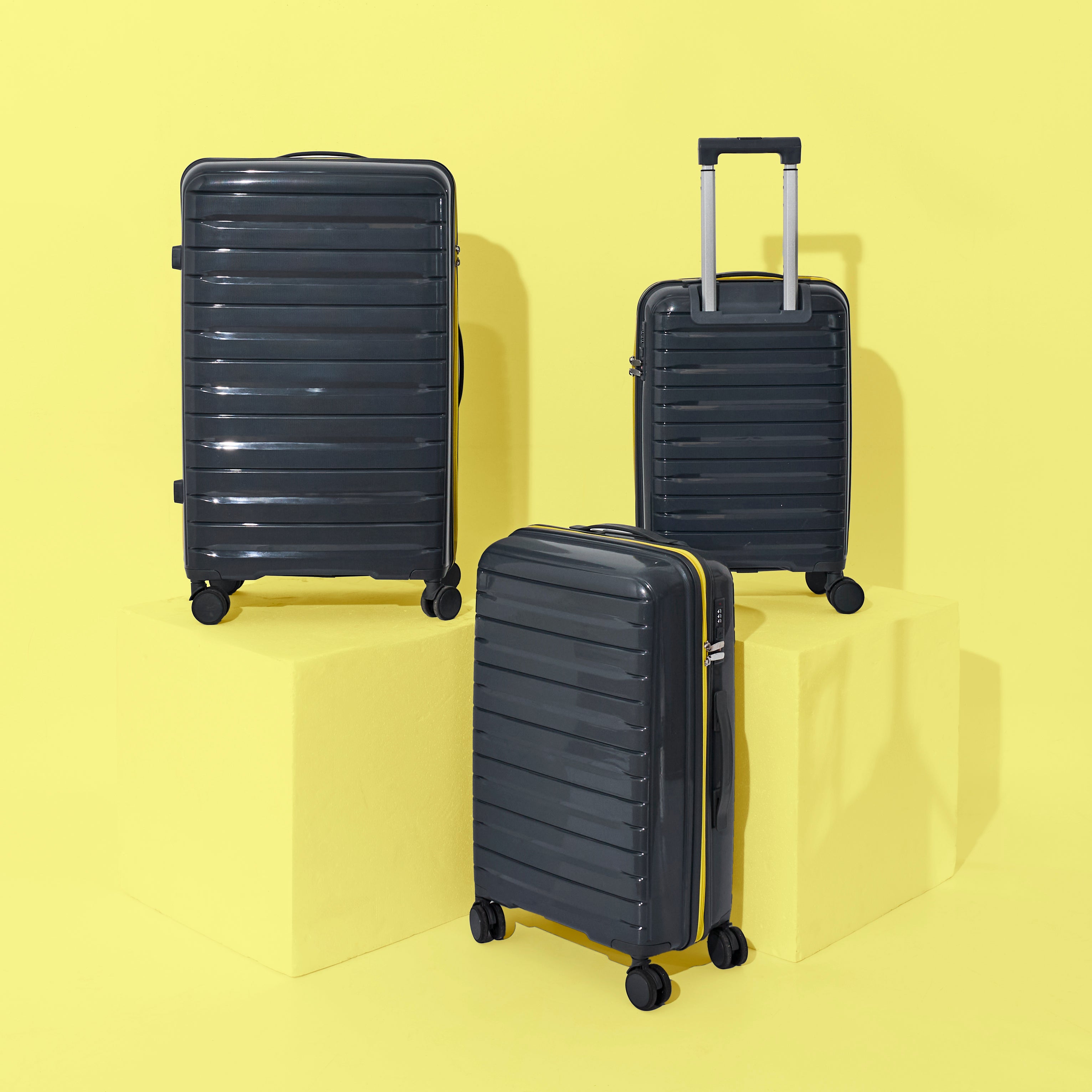 VALISE ROME GRIS ZIP JAUNE FLUO X3 36L 60L 86L