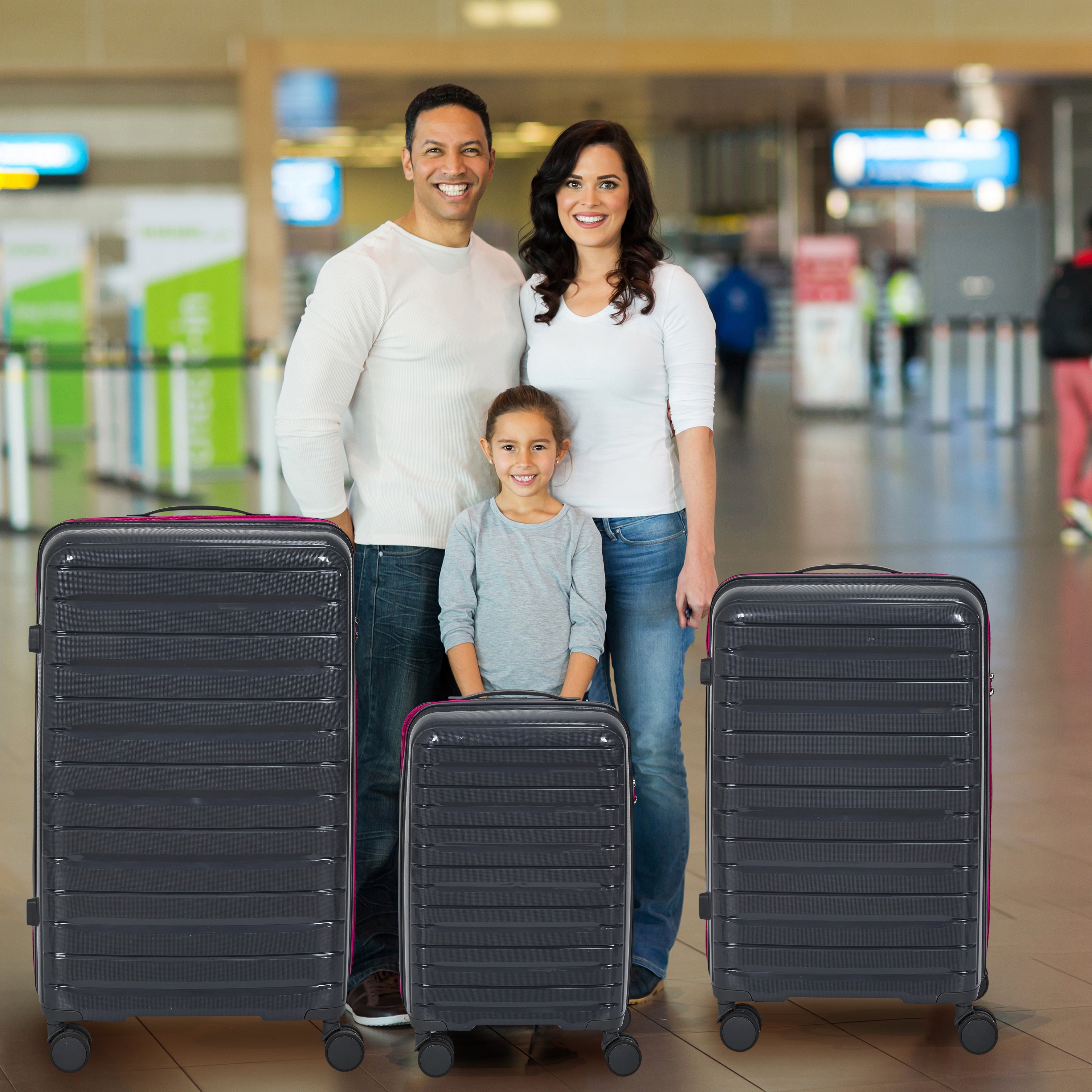 VALISE ROME GRIS ZIP ROSE FLUO X3 36L 60L 86L