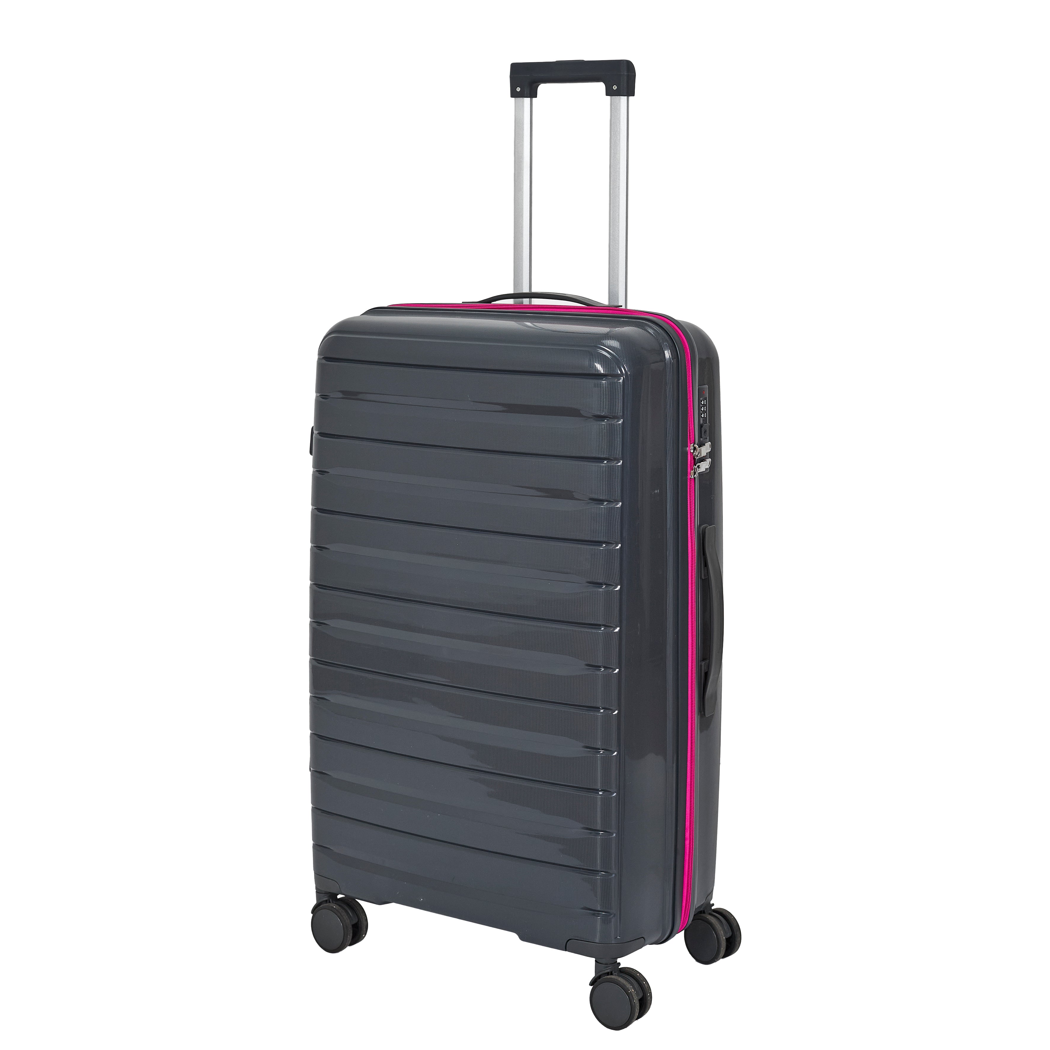 VALISE ROME GRIS ZIP ROSE FLUO X3 36L 60L 86L