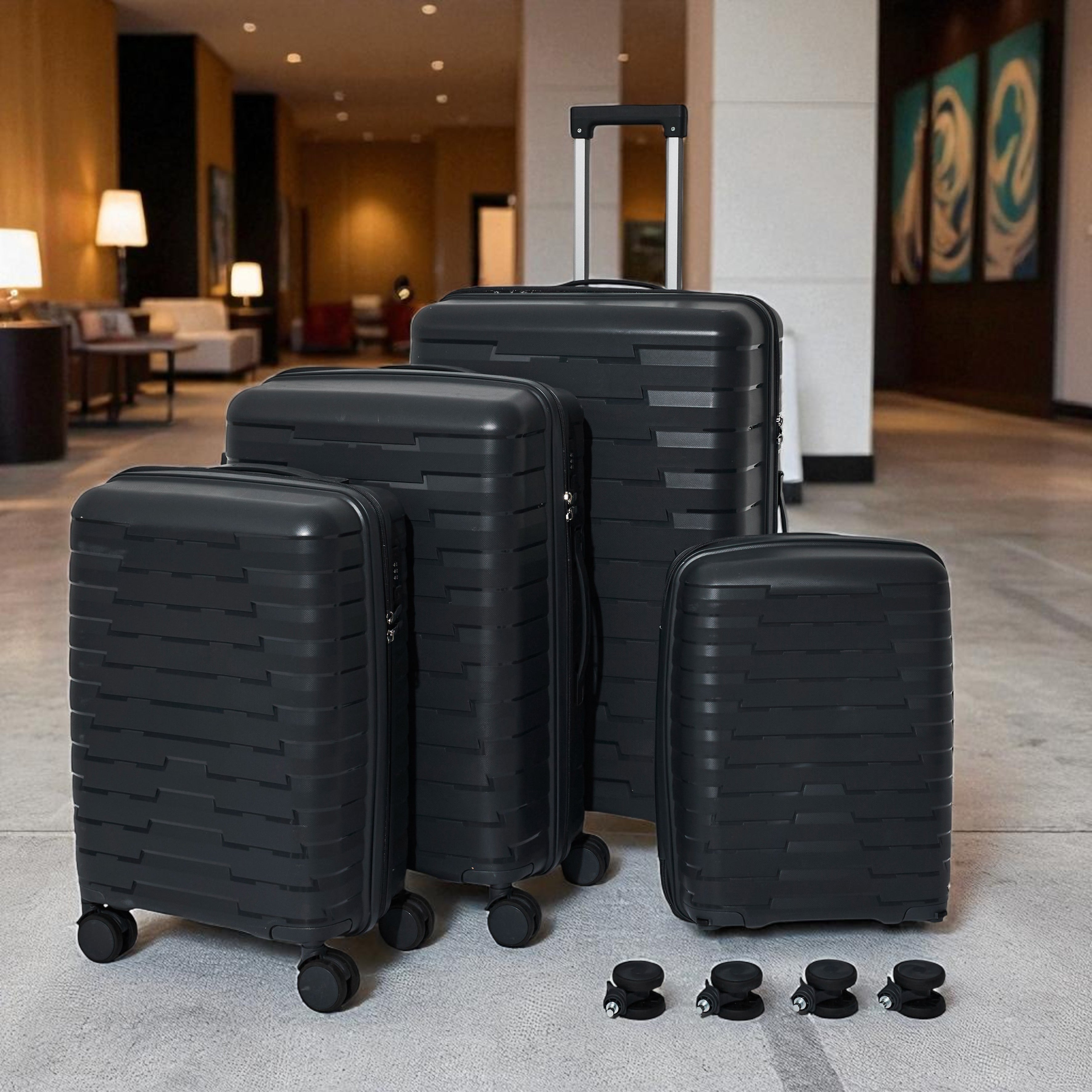SET 4 VALISE GRIS CABINE ROUES AMOVIBLES NAPLES