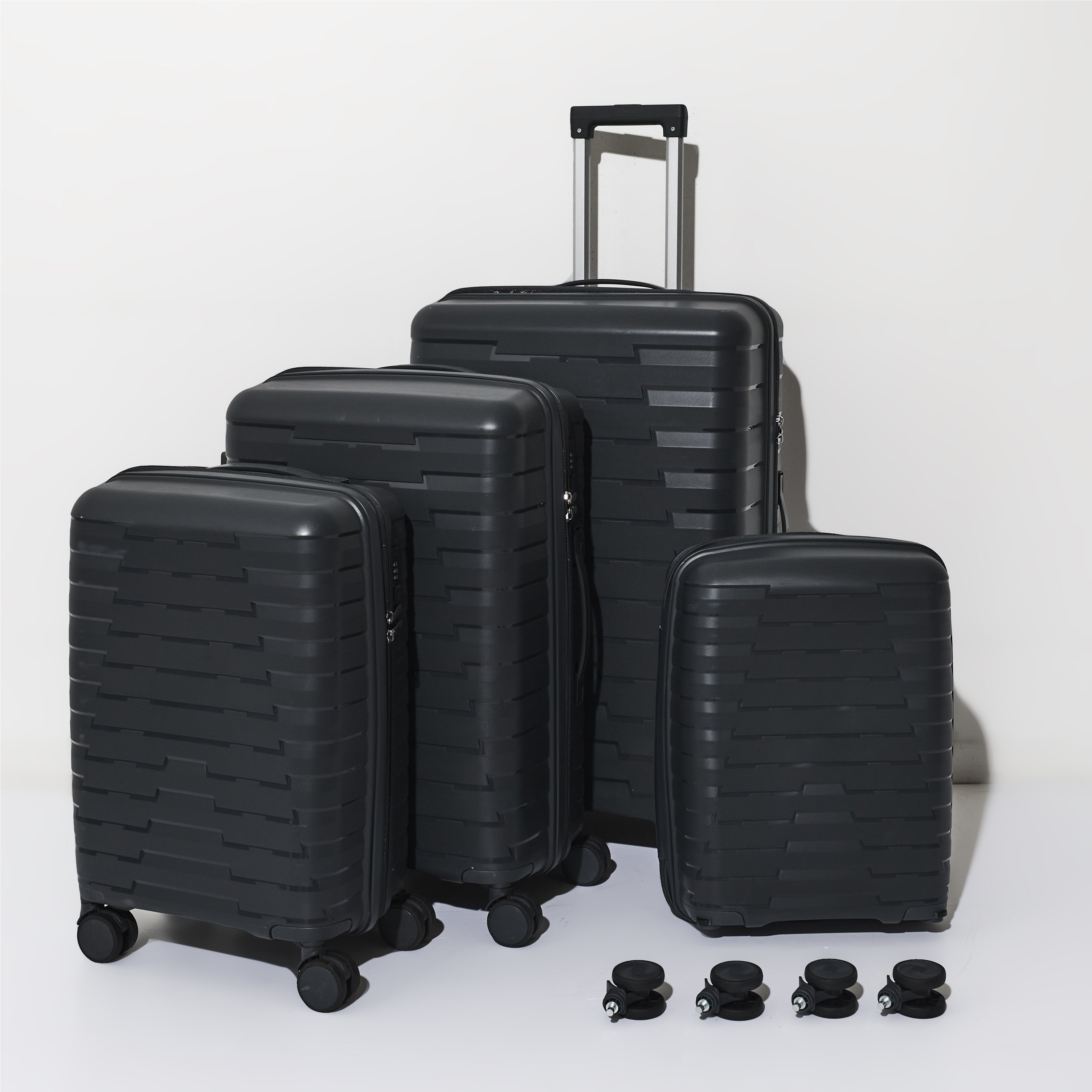 SET 4 VALISE GRIS CABINE ROUES AMOVIBLES NAPLES